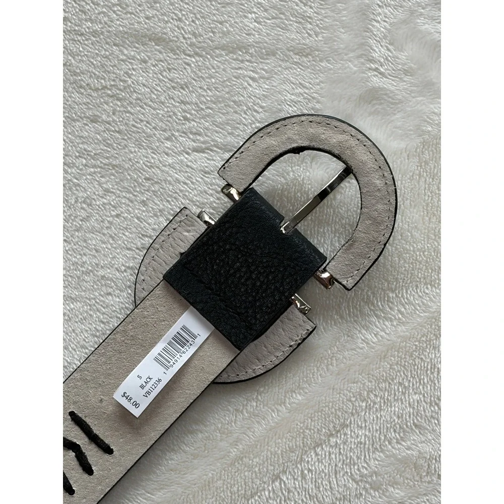 Vince Camuto Black Whipstitch Horseshoe Buckle Belt Women Small NWT